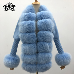 Giacca invernale in pile sottile da donna con maniche a sbuffo in lana calda lavorata a maglia in vera <span class=keywords><strong>pelliccia</strong></span> maglione <span class=keywords><strong>Cardigan</strong></span> da donna - Product Image 2