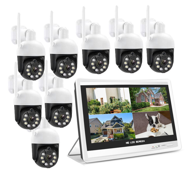 12 Inch LCD  8ch Wireless 3MP Nvr Kit Waterproof  Security CCTV  Wifi Camera 	Surveillance System
