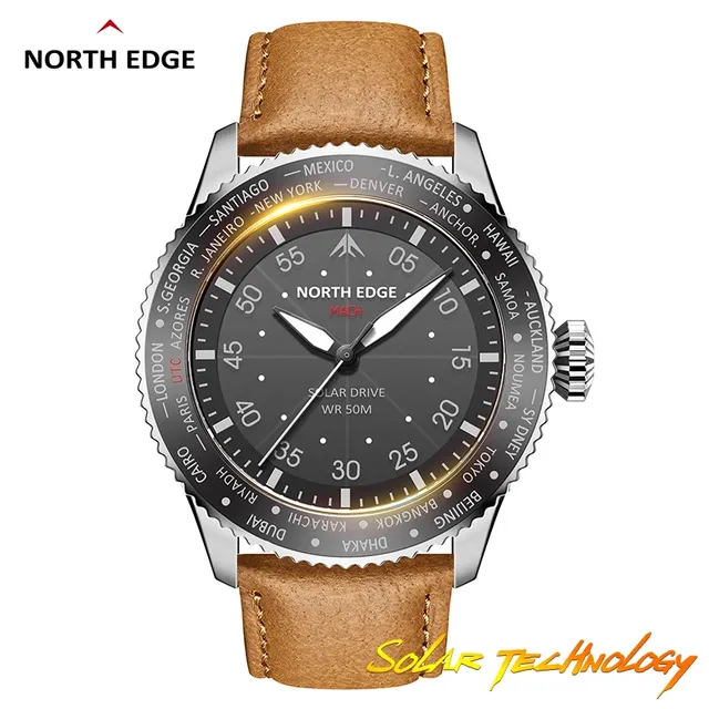 NORTH EDGE MACH Solar Powered Watches Men Waterproof 50M Pilot Sports Leisure Male Clock Reloj Hombre Luminous Montre Pour Homme