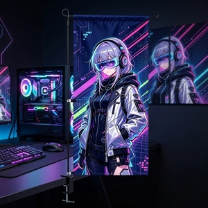 Drapeau numérique personnalisable sur le thème de l'anime, double face, réglable, résistant au vent, en polyester, pour jardin, à suspendre, avec mât en fer - Product Image 2