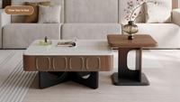 Table basse carrée en bois classique et durable avec tiroirs double face