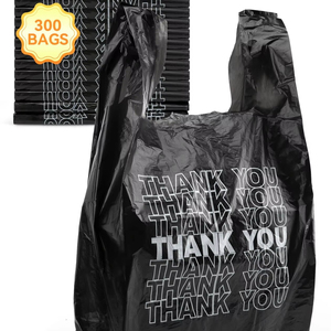 Simple Black Waterproof Washable Retail Plastic T-Shirt <strong>Bags</strong> Supermarket Grocery Shopping <strong>Bag</strong> With 'Thank You' Print - Product Image 1