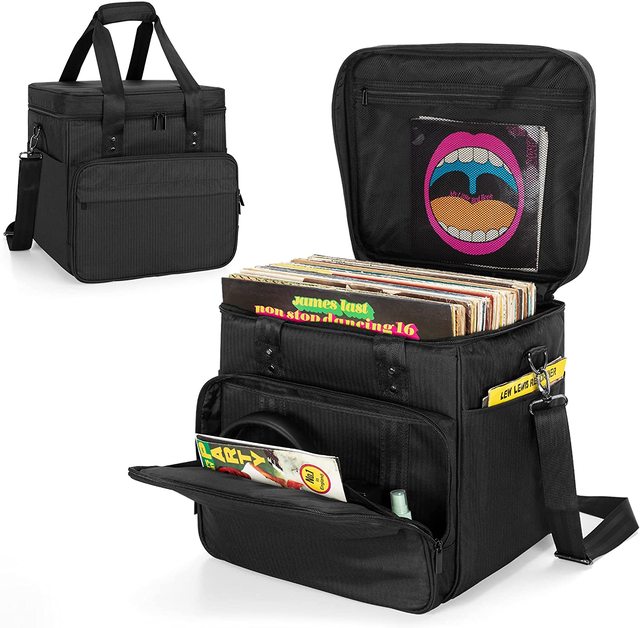 Custom Heavy Duty Nylon Record Holder Travel Carrying DJ Bag for 35 LPs & CD Vinyl Record Storage Accessory Case