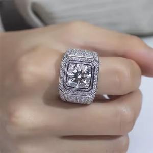 Designer <b>Men's</b> VVS Lab Grown Moissanite <b>Silver</b> <b>Ring</b> Certified IGI India Fully Iced Hip Hop Style <b>Wedding</b> Party Bezel Setting - Product Image 3