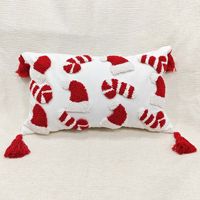 Nouvelle Arrivée 2025 – Housse de Coussin Brodée à la Main avec Motifs Canne à Sucre et Chapeau de Père Noël pour Décoration de Canapé et Maison – Housse de Coussin de Noël