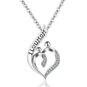 Plata <span class=keywords><strong>de</strong></span> Ley 925 <span class=keywords><strong>de</strong></span> Día <span class=keywords><strong>de</strong></span> la madre Mamá amor <span class=keywords><strong>hijo</strong></span> niño colgante <span class=keywords><strong>de</strong></span> collar para las mujeres - Product Image 1