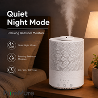 Humidificateur d'air à brume froide blanc élégant avec coque ajourée, fonctionnement silencieux pour chambre, bureau, maison – Vente en gros