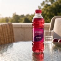 Étiquette thermorétractable personnalisée pour boisson aux fruits rouges pétillants, rouleau thermorétractable PETG 330 ml pour étiquettes de bouteilles de boissons