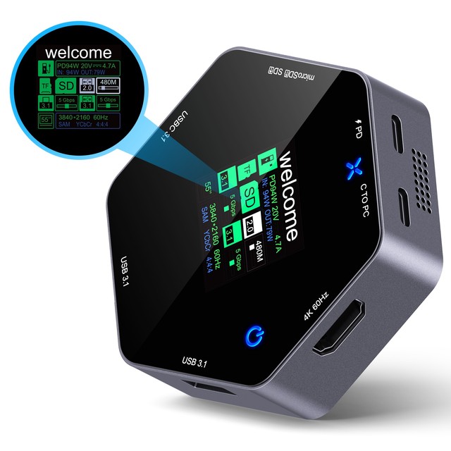 Newest 8 in 1 USB C Hub 10Gbps Dock Station with Smart Display 100W PD USB 3.1 with SD/TF Card Reader, for Laptop, PC, Desktop