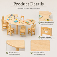 Ensemble table et chaises en bois en forme de lune pour enfants d'âge préscolaire, six places, mobilier Montessori pour enfants, maternelle, garderie, salle de classe