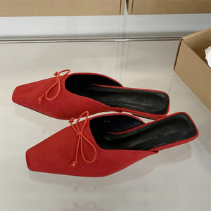 2025 New Retro Spring square <b>Toe</b> Flat slippers with Empty <b>Heels</b> and <b>Closed</b> <b>Toe</b> Shoes Solid Color Bow Non-slip Sandals - Product Image 6