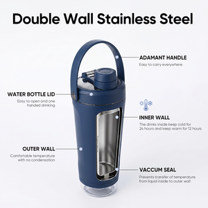 Nueva llegada 2026: Botella mezcladora de proteínas de acero inoxidable con doble pared y aislamiento al vacío, grado alimenticio OEM, con <span class=keywords><strong>compartimento</strong></span> de 500 ml para entrenamiento. - Product Image 4