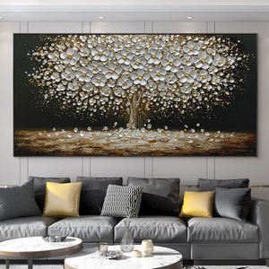 Venta al por mayor personalizado hecho a mano lienzo grande 3D cuchillo de plata árbol flor cuadros de pared modernos hogar decorativo pintura al óleo flores - Product Image 1