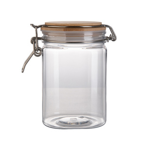 Bocaux carrés en PET de 800 ml avec couvercle à clip, scellés, pour huile de palme, spaghetti, ou bonbons gélifiés, avec couvercle en bambou et plastique - Product Image 5