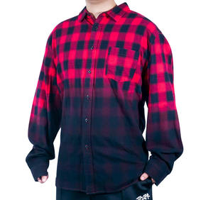 プラスサイズUSサイズ赤と黒のカラーブロック100% コットンカスタム糸染め通気性秋カジュアルフランネルシャツ - Product Image 1