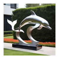 Grandes statues sautantes de dauphin d'acier inoxydable de sculpture animale promotionnelle pour des piscines