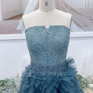 Robes de soirée de luxe bleues perlées, style robe de bal, sans bretelles, à volants, pour jeunes filles, pour fêtes d'anniversaire Hx155 Jancember - Product Image 4