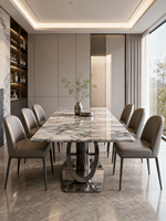 Table à manger en marbre blanc-gris naturel de luxe pour la décoration du salon, meubles de luxe