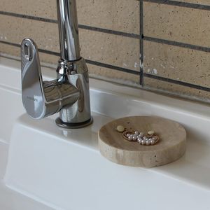 Beige Travertine Soap Dish Decorative <strong>Tray</strong> for Bathroom <strong>Round</strong> Small Jewelry Dish Vanity Coffee <strong>Table</strong> - Product Image 4