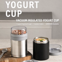 Bocal alimentaire isotherme JUNVOY en acier inoxydable 304 à double paroi, avec couvercle transparent à large ouverture, pot à yaourt et à flocons d'avoine avec cuillère