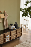 Buffet de style campagnard français en olivier, buffet vintage minimaliste brun foncé, idéal pour le salon