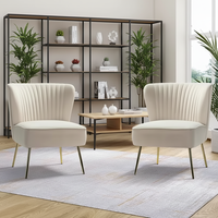 Fauteuil d'appoint moderne rembourré en velours blanc avec pieds en métal doré pour salon