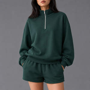 Sudadera Básica para Mujer, Cuello Redondo, Cierre de Cremallera de un Cuarto, Transpirable, de Algodón Suave, Manga Larga, para Uso Diario, Informal - Product Image 1