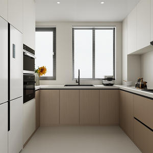 Gabinetes de Cocina Modernos Minimalistas Estilo Madera en Forma de L, Base de Contrachapado con Encimera de Cuarzo y Rieles con Amortiguación - Product Image 2