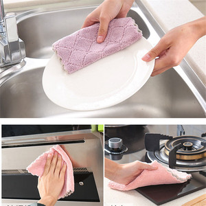 Kitchen Towels Solid Color Rectangle Absorbent Thickened Double Layer Dishcloth For Kitchen Cleaning - Product Image 4