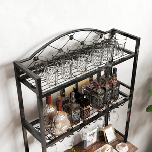 Estante para Botellas de Vino Industrial, Mesa de Bar de 3 Niveles, Estantes de Almacenamiento de Metal y Madera, Soporte para Botellas de Licor y Vasos, Organizador de Vino - Product Image 2