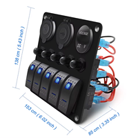 Panneau de commutation à bascule marin 5 interrupteurs, double prise USB, voltmètre, protection contre les surcharges, 12V 24V, étanche pour bateau et voiture