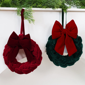 LINGKAI 15cm Velvet Braided <b>Christmas</b> Wreath Bow Xmas Wreath Hanging Pendant Ornament for Door <b>Tree</b> Holiday Decor - Product Image 3