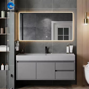 Mueble de Baño Moderno de Lujo Ligero, Resistente al Agua, Color Negro, con Luz LED, Espejo Inteligente con Diseño de Panal, Lavabo Blanco, Montado en la Pared - Product Image 2