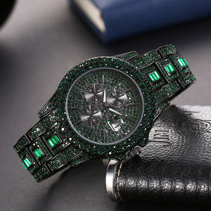 Montres à quartz de luxe résistantes à l'eau 3 bars de haute qualité pour hommes, mode, entièrement serties de diamants, calendrier complet, montre-bracelet - Product Image 6
