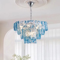 Lustre rond en verre bleu artistique, décoration d'intérieur, luminaire suspendu en métal contemporain de luxe pour salon