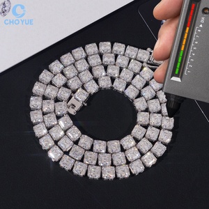สร้อยคอโมอิสซาไนต์ทรง Asscher Cut เงินแท้ 925 ชุบโรเดียม ดีไซน์หรูหราสำหรับทุกเพศ เหมาะสำหรับงานปาร์ตี้ - Product Image 1
