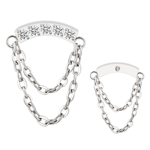 Anneau de mariage pour enfant en titane ASTM F-136, double chaîne, serti de zircon pavé, coupe Asscher incurvée, filetage interne - Product Image 2