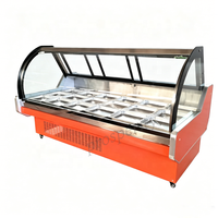 Vitrine réfrigérée pour viande en verre courbé orange à refroidissement direct de 2,0 m, vitrine réfrigérée commerciale pour boucherie