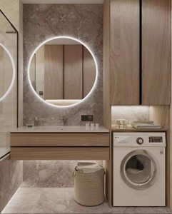 Mueble de Baño Integrado Personalizado con Lavadero, Gabinete de Madera E0 Resistente al Agua y a la Humedad, Espejo Inteligente LED, Lavabo y Muebles - Product Image 1