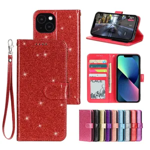 Luxury Wallet Leather Phone Case Shining Mobile Phone Bag For iPhone 16 15 14 Plus 13 12 11 Mini Pro X XS Max Flip Cover