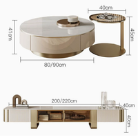 Table basse moderne ronde à cadre doré pour salon de luxe, meuble central avec plateau en marbre et verre, meuble TV sur pied