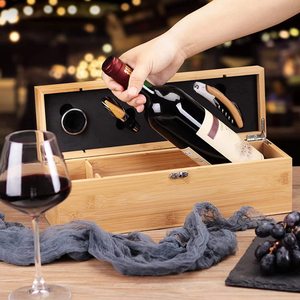 Coffret cadeau en bambou pour vin avec tire-bouchon 4 en 1, étui de rangement en bois pour accessoires de bouteille de vin rouge, 36x11x12cm - Product Image 4