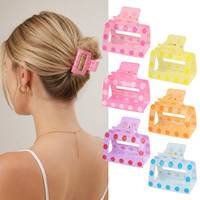 Pinza de Pelo Cuadrada Mini de Plástico de 5cm con Diseño Retro Pop Art, Estampado UV de Puntos de Gelatina Cristalina, Accesorio para Peinados Medios o Altos, Ideal para Fiestas
