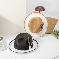 Chapeau de jazz à bord plat haut de la mode européenne américaine personnalisée bandes plumes Fedoras chapeaux de paille casquettes
