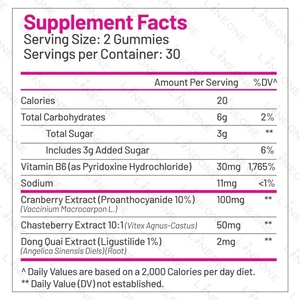 Complesso Vitaminico in Gommose Flo & PMS per l'Equilibrio Ormonale Femminile con <span class=keywords><strong>Dong</strong></span> <span class=keywords><strong>Quai</strong></span> e Mirtillo Rosso per il Sollievo dai Crampi Mestruali - Product Image 2