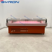 Nouveau modèle de vitrine réfrigérée à viande ouverte à plateau plat de 1,5 m, à refroidissement direct et statique, avec double piliers de support, pour la présentation de viande fraîche