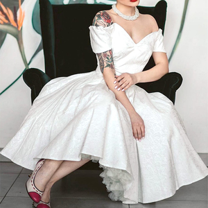 Boutique Vintage Off Shoulder Short Sleeves <strong>50s</strong> Style Belted Jacquard Swing <strong>Dress</strong> for Women - Product Image 1