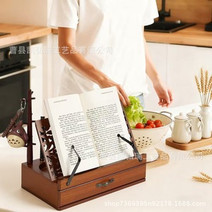 Wooden retro hollow brown reading bookshelf, foldable book and page <b>rack</b> with drawers, <b>glasses</b> and coffee cup storage <b>rack</b> - Product Image 5