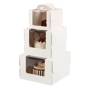 베스트 셀러 서양 베이킹 포장 상자 종이 휴대용 통합 케이크 상자 접는 순수한 흰색 케이크 식품 포장