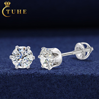 Boucles d'oreilles solitaires à 6 griffes en argent sterling 925 plaqué or avec diamant Moissanite VVS, vente en gros en vrac pour hommes et femmes